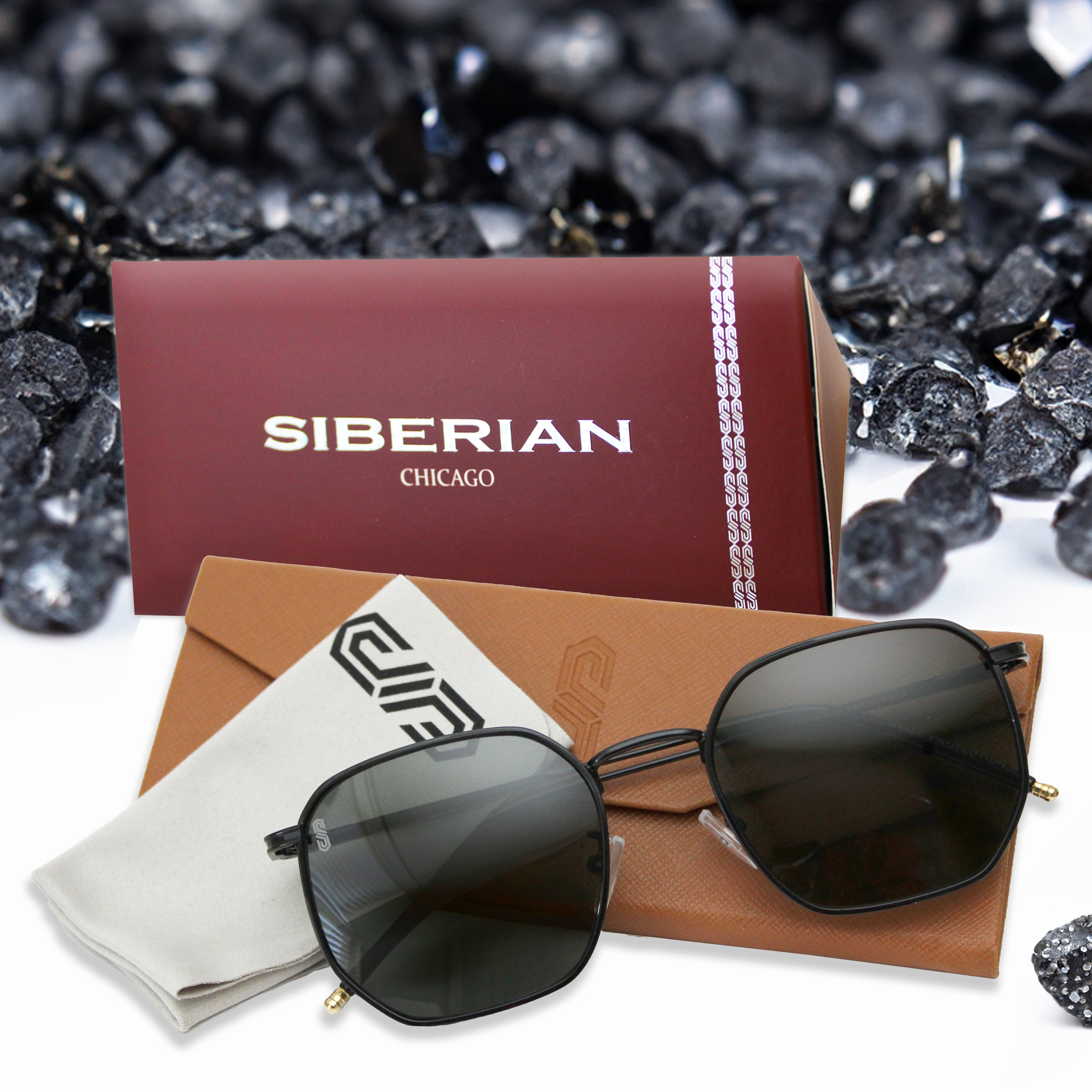 SIBERIAN 100% Real Glass Hexagonal Metal Sunglasses Standard  display picture 1