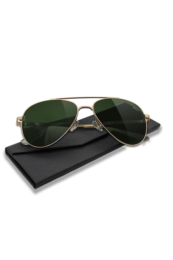 SIBERIAN Real Glass Pilot Aviator Ultra Clear Clarity Unisex UV Protection Premium Standard 60mm (GREEN lenses/GOLD frame)
