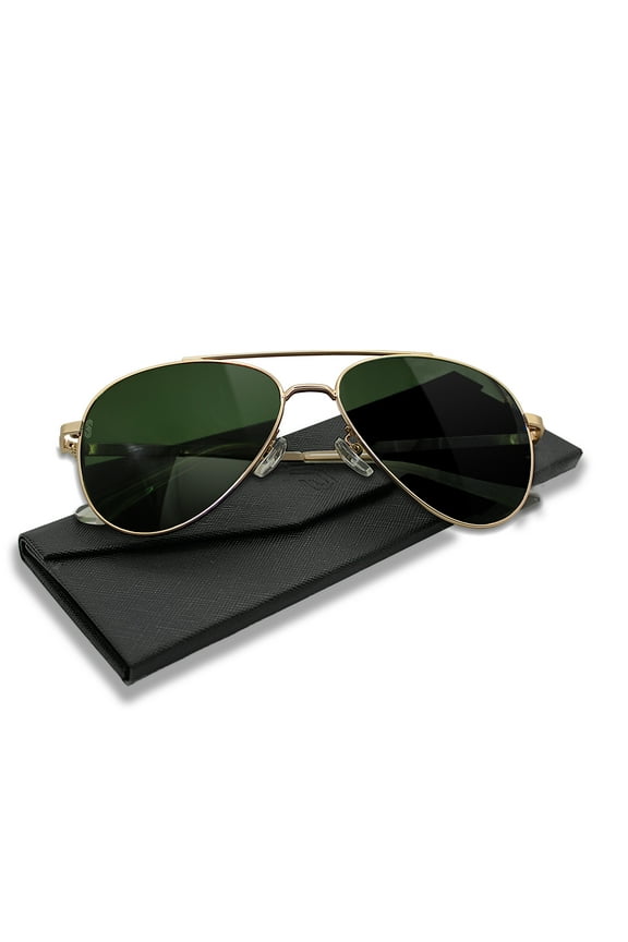 SIBERIAN Real Glass Pilot Aviator Ultra Clear Clarity Unisex UV Protection Premium Standard 60mm (GREEN lenses/GOLD frame)
