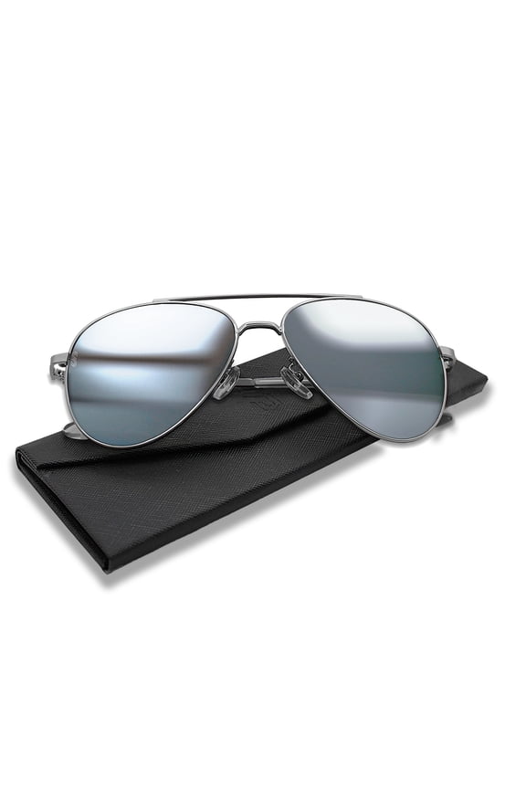 SIBERIAN Real Glass Pilot Aviator Ultra Clear Clarity Unisex UV Protection Premium Standard 60mm (SILVER Mirror Flash lenses/SILVER frame)