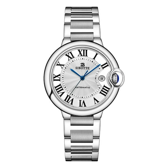 SIBOTTE Men Calendar Vintage Wristwatch Analog Automatic Self-Winding Mechanical Wrist Watch Steel or Leather Band Sapphire Crystal Waterproof Business Clock