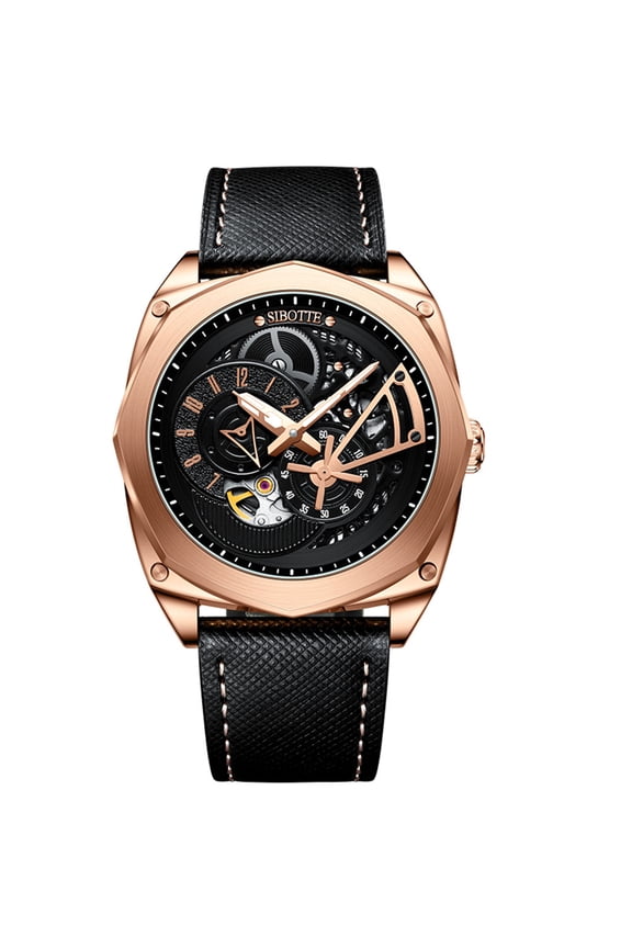 Men Skeleton Japanese Automatic Self-Winding Mechanical Movement 82s7 Luminous Stainless Steel Leather Wrist Watch Sapphire Crystal Waterproof Multifunctional Dial Clock