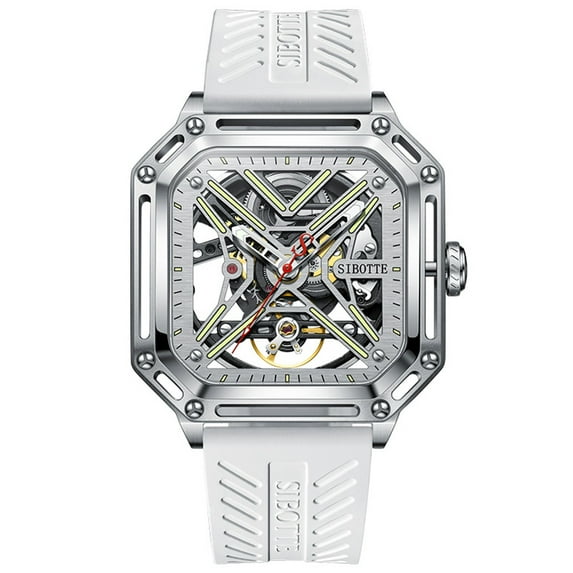 SIBOTTE Men Skeleton Japanese Automatic Self-Winding Mechanical Movement JH3105 Luminous Stainless Steel Leather Vintage Wrist Watch Sapphire Crystal Waterproof Business Dial Clock