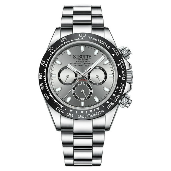 SIBOTTE Men Week Month Vintage Wristwatch Analog Japanese Automatic Self-Winding Mechanical Wrist Watch Steel or Silicone Band Sapphire Crystal Waterproof Luminous Business Clock