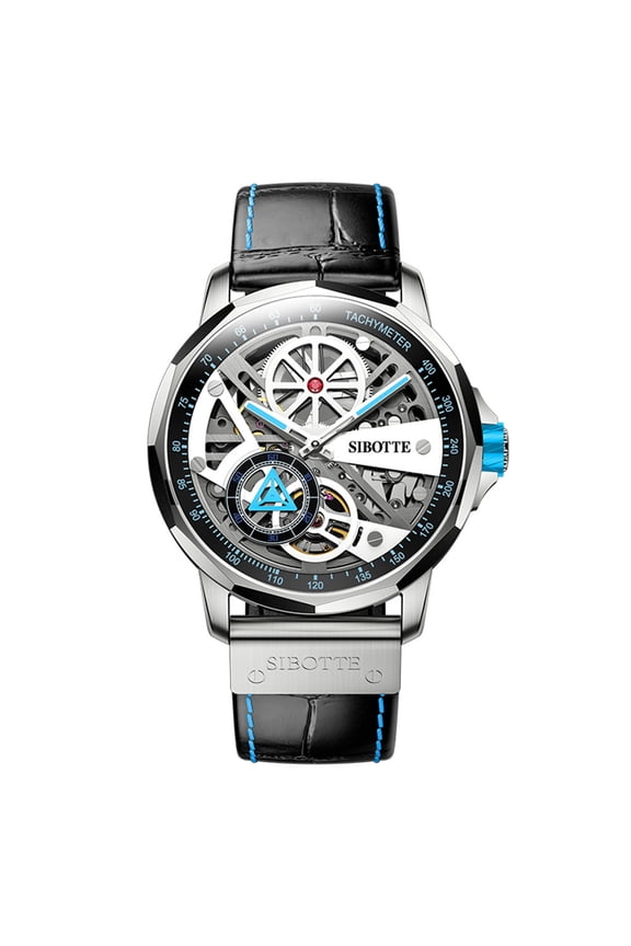 Skeleton Japanese Automatic Self-Winding Movement 7570 Retro Men Mechanical Business Wrist Watch Steel Genuine Leather Sapphire Crystal Waterproof Clock Luminous