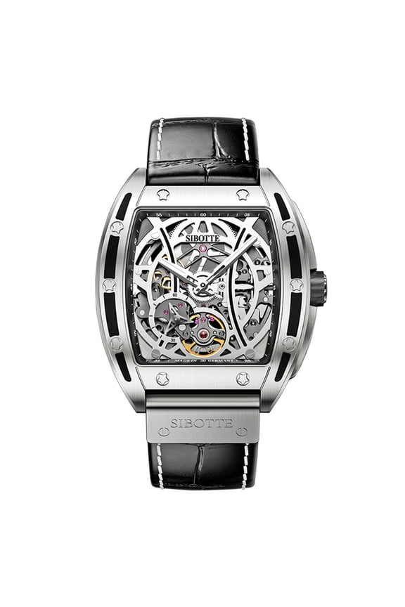 Skeleton Japanese Automatic Self-Winding Movement 7570 Vintage Men Mechanical Business Wrist Watch Steel Genuine Leather Sapphire Crystal Waterproof Clock Luminous