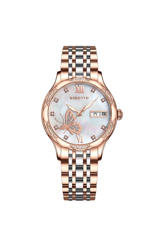 Women Calendar Week Vintage Japanese Automatic Self-Winding Mechanical Movement 8205 Sapphire Crystal Wrist Watch Stainless Steel Luminous Diamond Clock