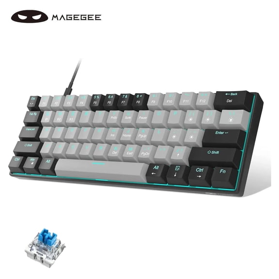 SICONWS 60% Mechanical Keyboard, Gaming Keyboard with Blue Switches and Sea Blue Backlit Small Compact 60 Percent Keyboard Mechanical, Portable 60 Percent Gaming Keyboard Gamer