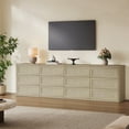 thumbnail image 1 of SICOTAS 103.4" Wide 12 Drawer Modular Rattan Dresser,Extra Long Dresser with Rattan Chric & Pop-up Drawers for Bedroom Living Room, Sand Oak, 1 of 12