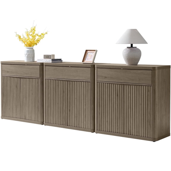 SICOTAS 103.8" Wide Kitchen Sideboard Buffet Cabinet with Storage,Modern Consle Cabinet Coffee Bar with Fluted Wave Door & Drawer Credenza for Living Room, Dining Room,Gray Alder