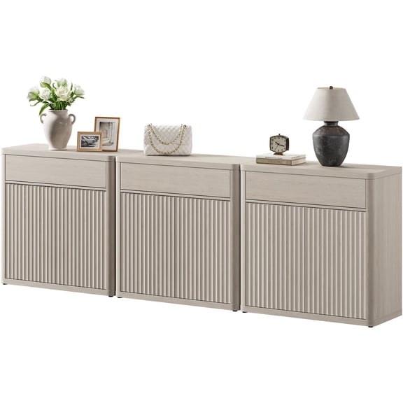 SICOTAS 103.8" Wide Kitchen Sideboard Buffet Cabinet with Storage,Modern Consle Cabinet Coffee Bar with Fluted Wave Door & Drawer Credenza for Living Room, Dining Room,White Alder