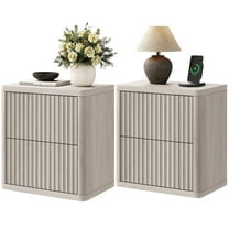SICOTAS Fluted 2 Drawer Nightstand Set of 2, 22.75" W Small Modern Bedside Table with Large Handless Drawers, Curved Edge Design, Wooden End Table for Bedroom, Living Room, Grey