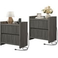 thumbnail image 1 of SICOTAS 25.4" Wide Farmhouse Nightstand Set of 2 with 2 Drawer, Modern Beside Table with Minimalist Fluted Design & Handle-Less StorageBed Side Table with Charging Station for Bedroom, Black Oak, 1 of 12