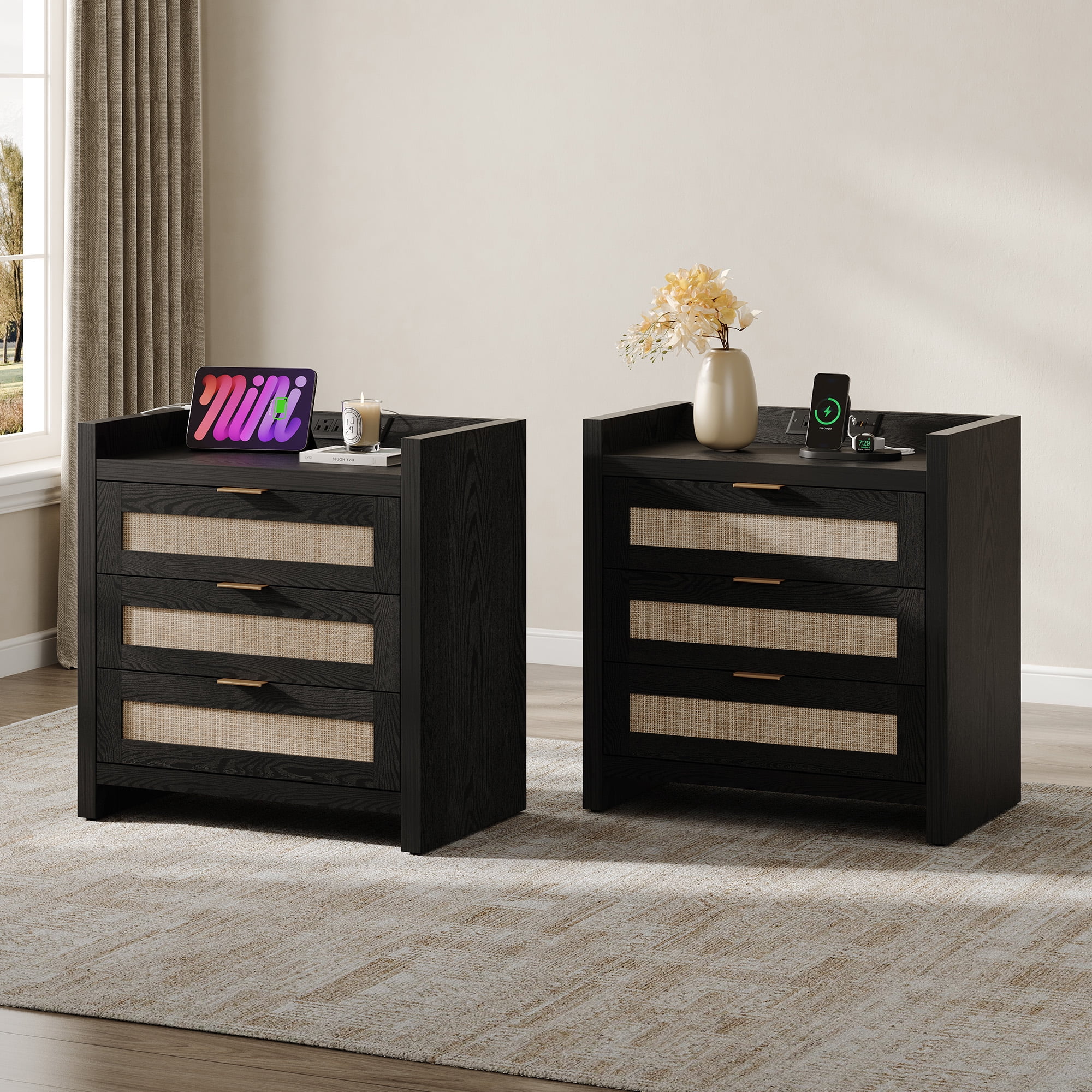 SICOTAS 26.57"H Tall Boho Night Stands Set 2 with Charging Station ...