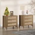 thumbnail image 1 of SICOTAS 26.78"W Boho Night Stands Set of 2 for Narrow Spaces, 25.67" Tall Rattan Nightstands with 3 Drawers , Large Bedside Table Wood End Table for Bedroom Living Room Hallway,Cherry Oak, 1 of 12