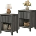 thumbnail image 1 of SICOTAS 26" Tall Farmhouse Nightstand Set of 2 with Drawer, Modern Beside Table with Minimalist Fluted Design & Handle-Less Storage Engineered Wood Bed Side Table for Bedroom, Black Oak, 1 of 13