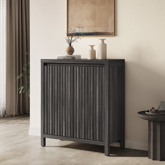 SICOTAS 29.1"W Mid Century Modern Sideboard Buffet Cabinet with Fluted Doors, Small Farmhouse Credenza with Adjustable Shelves Modular Storage Cabinets for Dining Room, Living Room, Dark Grey