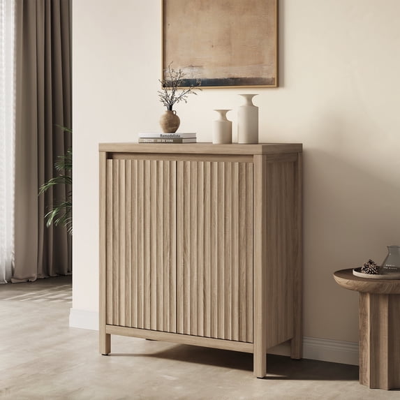 SICOTAS 29.1"W Mid Century Modern Sideboard Buffet Cabinet with Fluted Doors, Small Farmhouse Credenza with Adjustable Shelves Modular Storage Cabinets for Dining Room, Living Room, Oak