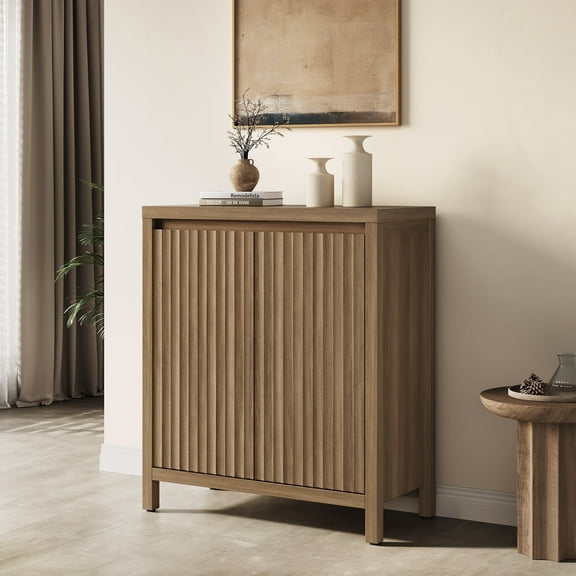 SICOTAS 29.1"W Mid Century Modern Sideboard Buffet Cabinet with Fluted Doors, Small Farmhouse Credenza with Adjustable Shelves Modular Storage Cabinets for Dining Room, Living Room, Walnut