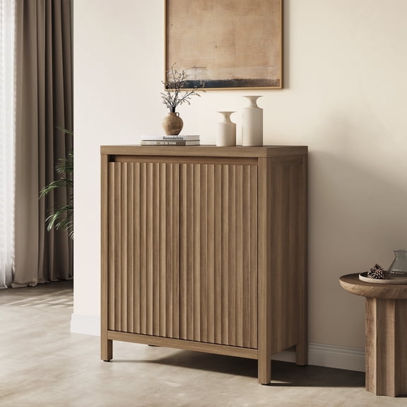 SICOTAS 29.1"W Mid Century Modern Sideboard Buffet Cabinet with Fluted Doors, Small Farmhouse Credenza with Adjustable Shelves Modular Storage Cabinets for Dining Room, Living Room, Walnut
