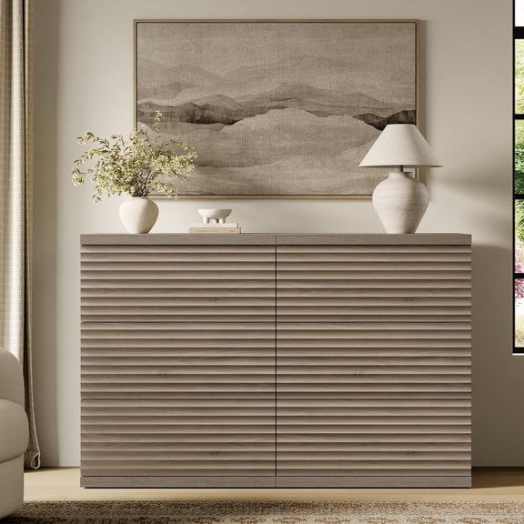 SICOTAS 33.7" Tall 3 Drawer Nightstand Dresser Set of 2, Modular Storage Cabinet, Modern Fluted Chest of Drawer with Slide Rails, Dresser TV Stand, End Table for Bedroom/Living Room, Grey Alder