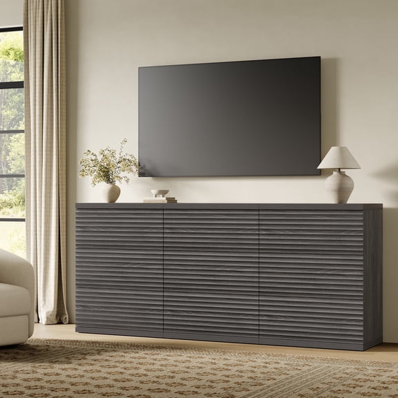 SICOTAS 77.7" Wide Dresser TV Stand up to 90”, Modular Storage Cabinet Set of 3, 9 Drawer Nightstand Dresser with Slide Rails, Tall Modern Fluted Chest of Drawer for Bedroom/Living Room, Black Alder