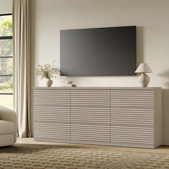 SICOTAS 33.7" Tall 3 Drawer Nightstand Dresser for Bedroom, Modern Fluted Small Chest of Drawers with Slide Rails, Wood Modular Storage Cabinet Set of 3, End Table for Living Room, Light Grey Alder