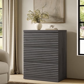 SICOTAS 33.7" Tall 3 Drawer Nightstand Dresser for Bedroom, Modern Fluted Small Chest of Drawers with Slide Rails, Wood Storage Cabinet, End Table for Living Room, Black Alder