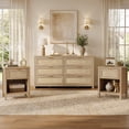 thumbnail image 1 of SICOTAS 3-Piece Rattan Bedroom Set - 6-Drawer Dresser (56.85") & 2 Nightstands, Boho Bedroom Set Furniture with Storage for King Size, 1 of 16