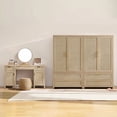 thumbnail image 1 of SICOTAS Boho Rattan Wardrobe Closet and Vanity Desk Set of 3 for Bedroom, 71" Tall Armoire Wardrobe with Large Drawers & Adjustable Shelves, 52" Makeup Desk with Drawers & Storage Cabinets, Light Oak, 1 of 12