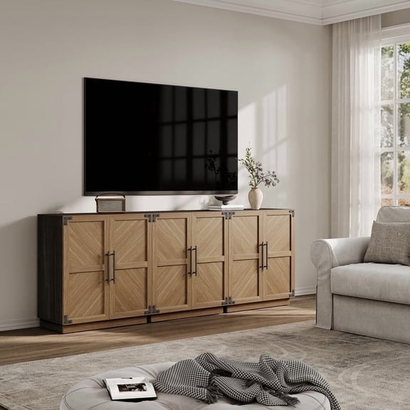 SICOTAS 92.1 Inch Wide TV Stand for 65/75/85 Inch TV, Modern TV Conlsle Cabinet Enterment Center with Adjustable Shelves & Doors for Living Room, Entryway