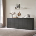 thumbnail image 1 of SICOTAS 92.7" W Fluted Kitchen Storage Cabinet with 6 Doors & Adjustable Shelves, Modern Coffee Bar Station Set of 3, Side Cabinets for Dining Room, Living Room, Entryway in Black, 1 of 9