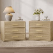 SICOTAS 31.3 W 3-Drawer Nightstand Set of 2 with Oversized Large Storage , Modern Night Stands Bedside Table with Adjustable Feet & Gold Handles for Bedroom Living Room Entryway, Light Oak