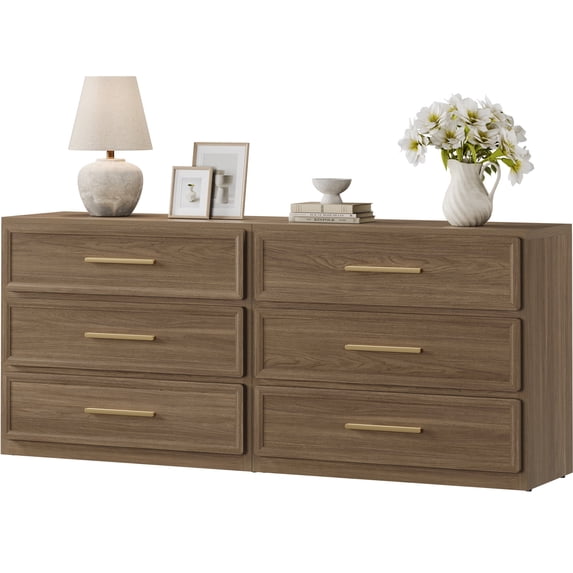 SICOTAS 31.3" W 3-Drawer Nightstand Set of 2 with Oversized Large Storage , Modern Night Stands Bedside Table with Adjustable Feet & Gold Handles for Bedroom Living Room Entryway, Walnut