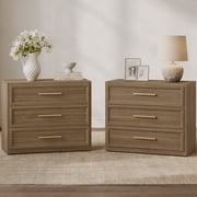 SICOTAS 31.3" W 3-Drawer Nightstand Set of 2 with Oversized Large Storage , Modern Night Stands Bedside Table with Adjustable Feet & Gold Handles for Bedroom Li