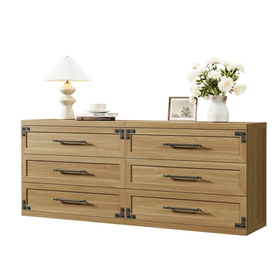 SICOTAS 31.3" Wide Farmhouse 3 Drawer Nightstand Set of 2, Oversized Bedside Table with Black Handles, Dresser Nightstand with Large & Deep Drawers, Wood End Table for Bedroom, Living Room, Brown