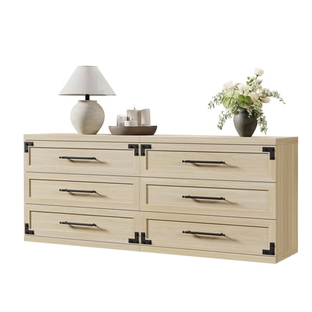 SICOTAS 31.3" Wide Farmhouse 3 Drawer Nightstand Set of 2, Oversized Bedside Table with Black Handles, Dresser Nightstand with Large & Deep Drawers, Wood End Table for Bedroom, Living Room, Beige