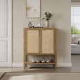 thumbnail image 1 of SICOTAS 31.5"W Boho Shoe Cabinet with 2 Rattan Doors, Boho, Cherry Oak  Coastal Shoe Storage Organizer with Adjustable Shelves & Open Storage for  Hallway  Foyer Living Room, 1 of 7