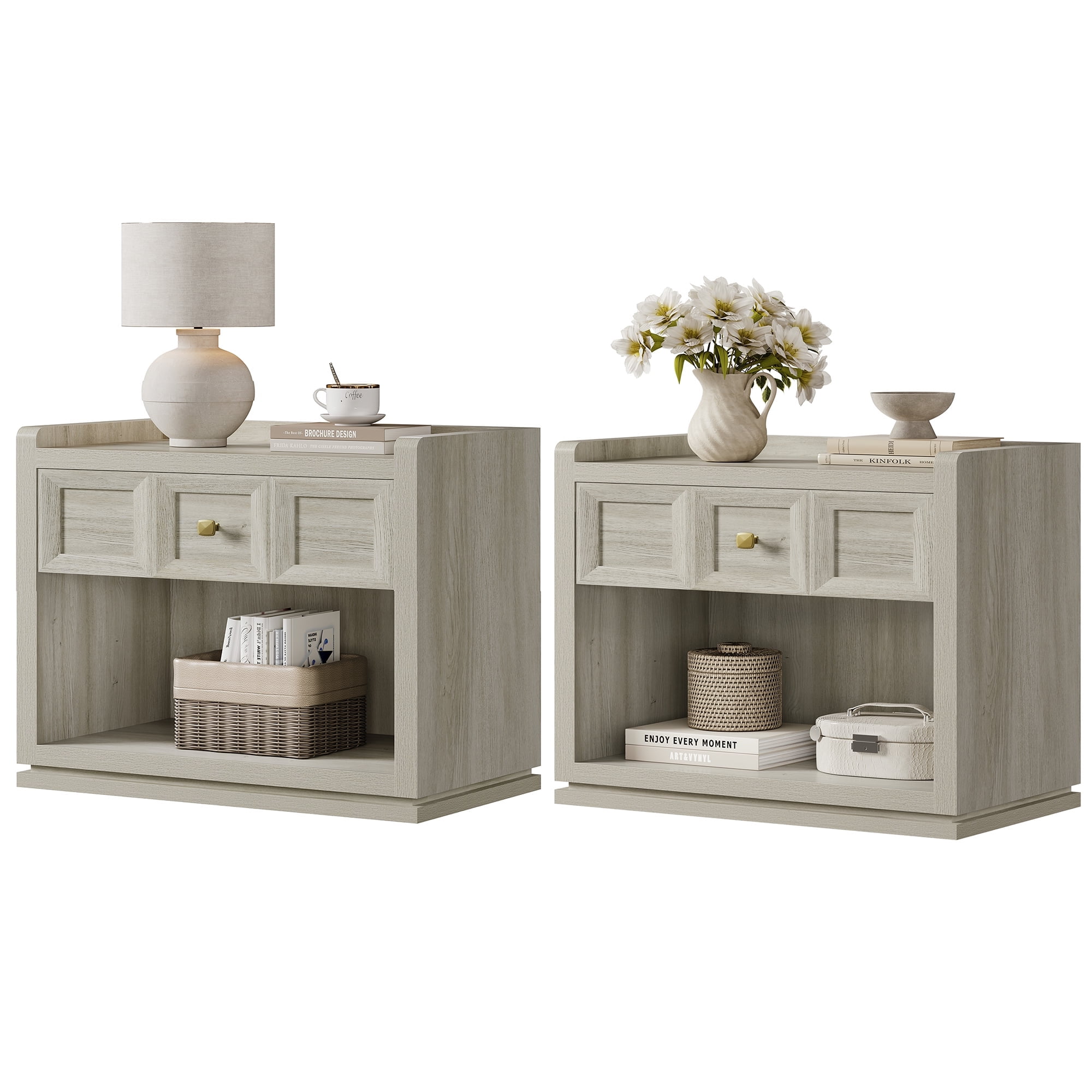 SICOTAS 31" Wide Nightstands Set of 2, Farmhouse Bedside Tables with Drawer, King Size Bedroom ...