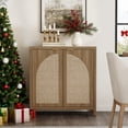 thumbnail image 1 of SICOTAS 34.2 Inch Wide Kitchen Pantry Cabinet with 2 Arch Doors, Rattan Storage Sideboard Cabinet with Adjustable Shelves for Kitchen, Freestanding Organizer Credenzas in Natural Oak, 1 of 11
