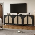 thumbnail image 1 of SICOTAS 34.2 Inch Wide Kitchen Pantry Cabinet Set of 3 with 2 Arch Rattan Doors, Adjustable Shelves, for Kitchen Storage, Freestanding Organizer Sideboard in Black, 1 of 12