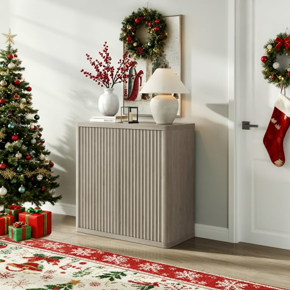 SICOTAS 34.6" Wide Storage Cabinet, Modern Fluted Sideboard Buffet with 2 Doors, for Kitchen Dining Room, Coffee Bar Console Table with Adjustable Shelf, White Credenza Cabinet