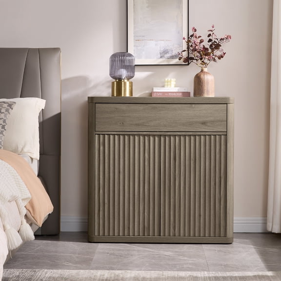 SICOTAS 34.6" Wide Kitchen Sideboard Buffet Cabinet with Storage,Modern Consle Cabinet Coffee Bar with Fluted Wave Door & Large Drawer Storage Credenza for Living Room, Dining Room,Gray Alder