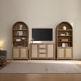 thumbnail image 1 of SICOTAS 3Pcs Rattan Kitchen Pantry Storage Cabinet-84.2"H Tall Arched Pantry Cabinet Set of 2 with Adjustable Shelves, 51.6"W Sideboard with 3 Drawers for Living Room, Dining Room, Natural Oak, 1 of 11