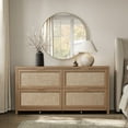thumbnail image 1 of SICOTAS 60.83" Wide Large 4 Drawer Dresser for Bedroom, Oversized Rattan Dressers with Gold Handles & Rolling Wheels, Boho Dresser TV Stand up to 70" TV for Living Room, Oak, 1 of 9