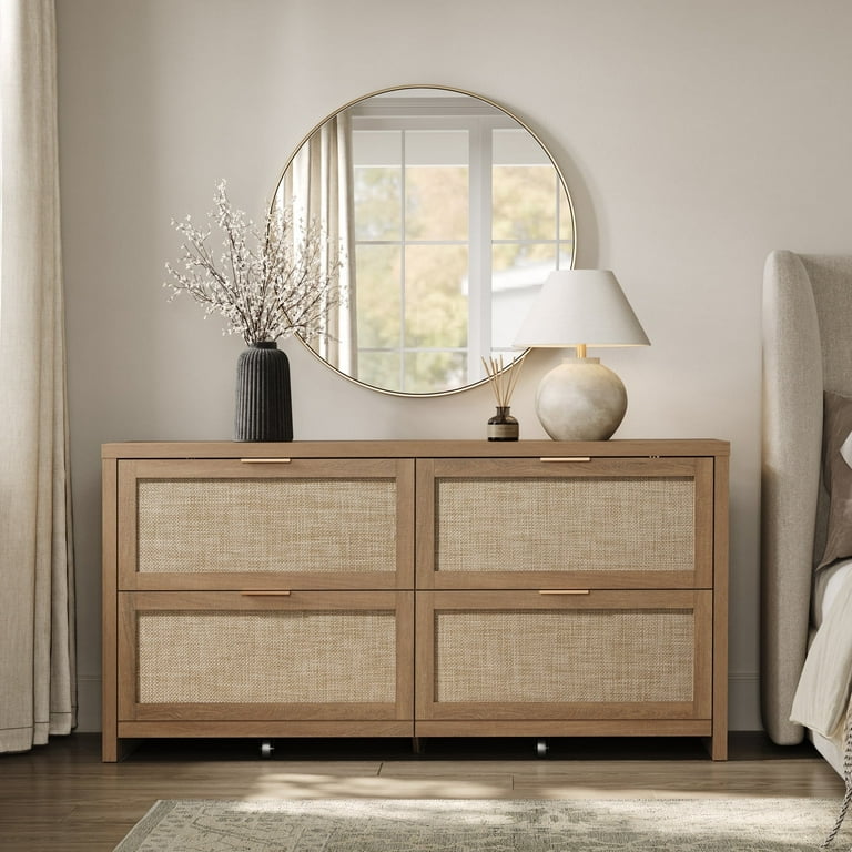 large boho dresser Boho Chic 6-Drawer Dresser | Natural Oak & Walnut Storage