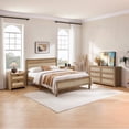 thumbnail image 1 of SICOTAS 4-Piece Rattan Bedroom Furniture Set-Solid Wood Queen Size Bed Frame, 56.85" Wide 6 Drawer Dresser, 2 Drawer Nightstand Set of 2 with Charging Station, Natural Oak, 1 of 14