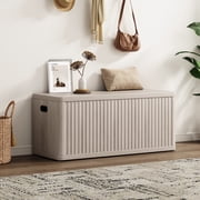 SICOTAS 40.2 W Shoe Storage Bench with Flip-Top,Modern Shoe Rack with Extra Sturdy Build, Wave Design Panel  Shoe Bench, Entryway Organizer, Living Room Seat,White Alder