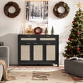 thumbnail image 1 of SICOTAS 43.5"W Farmhouse Sideboard with 3 Rattan Doors & 2 Large Drawers – Boho Storage Cabinet with Adjustable Shelves & Anti-Tip Kit for Living Room, Entryway, Kitchen,Black, 1 of 8