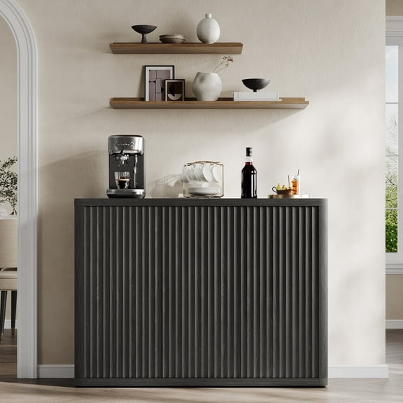 SICOTAS 46.7" Fluted Sideboard Cabinet with 3 Doors, Kitchen Buffet Storage Cabinet with Adjustable Shelves, Modern Credenza Coffee Bar Station for Ding Room, Living Room, Black Alder